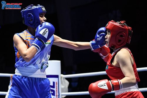 Vini (50kg) in action during her final against Kazakhstan's Karina Tokubay. (PC: BFI)