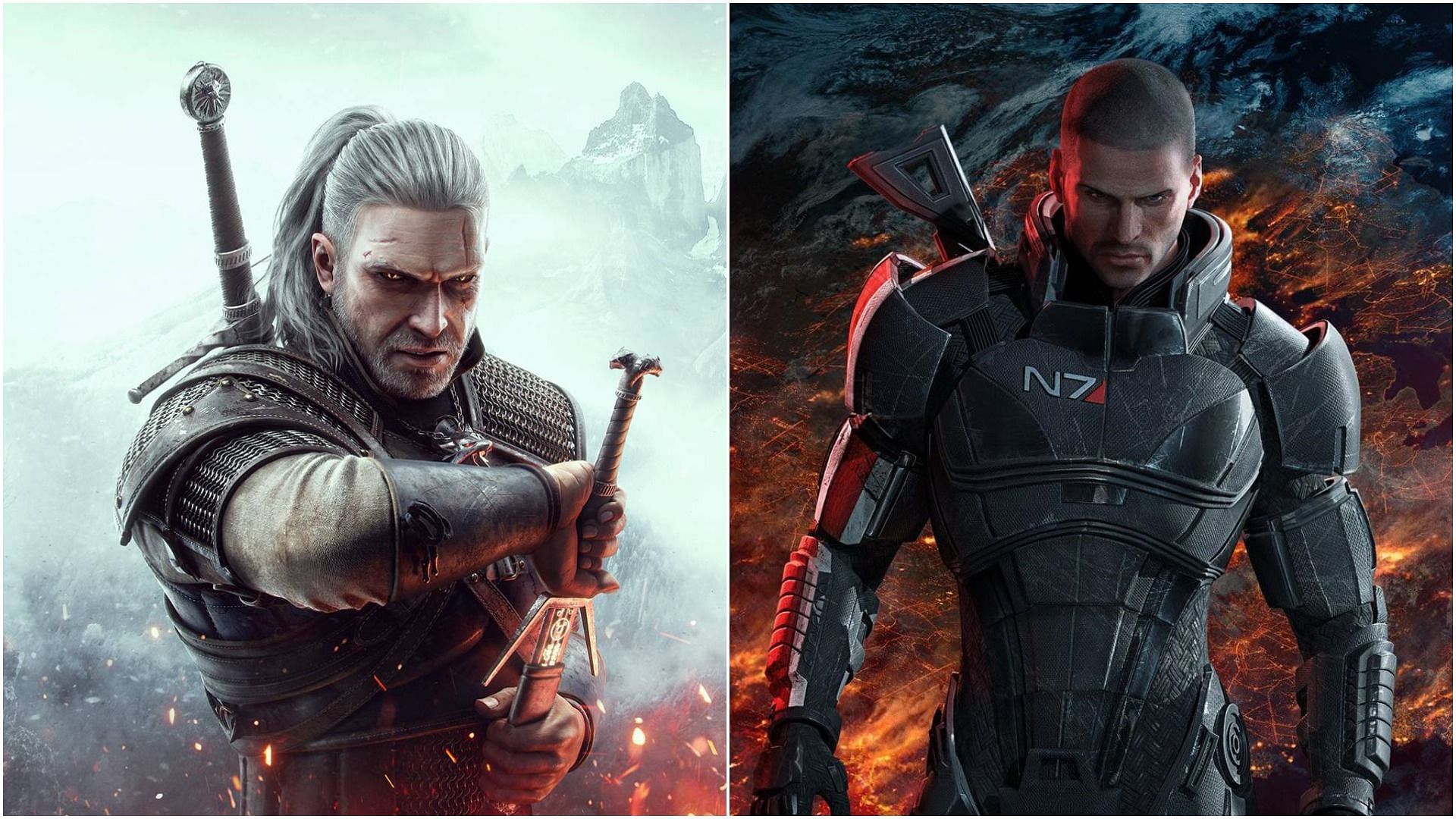 Geralt and Shepherd are parts of the best gaming trilogies ever made (Images via CDPR/EA)