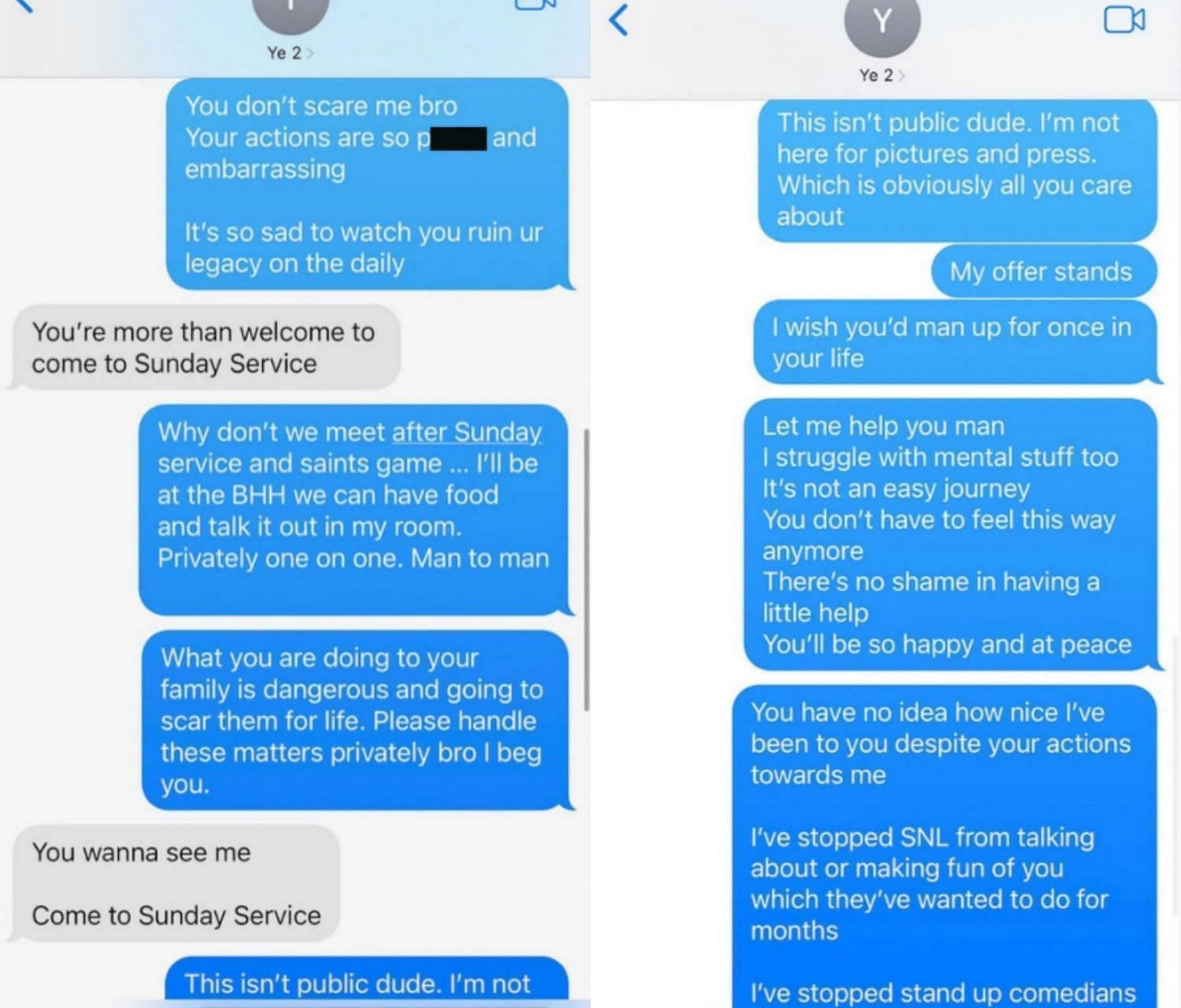 Text messages exchanged between Kanye West and Pete Davidson 2/3 (Image via Dave Sirus/Instagram)