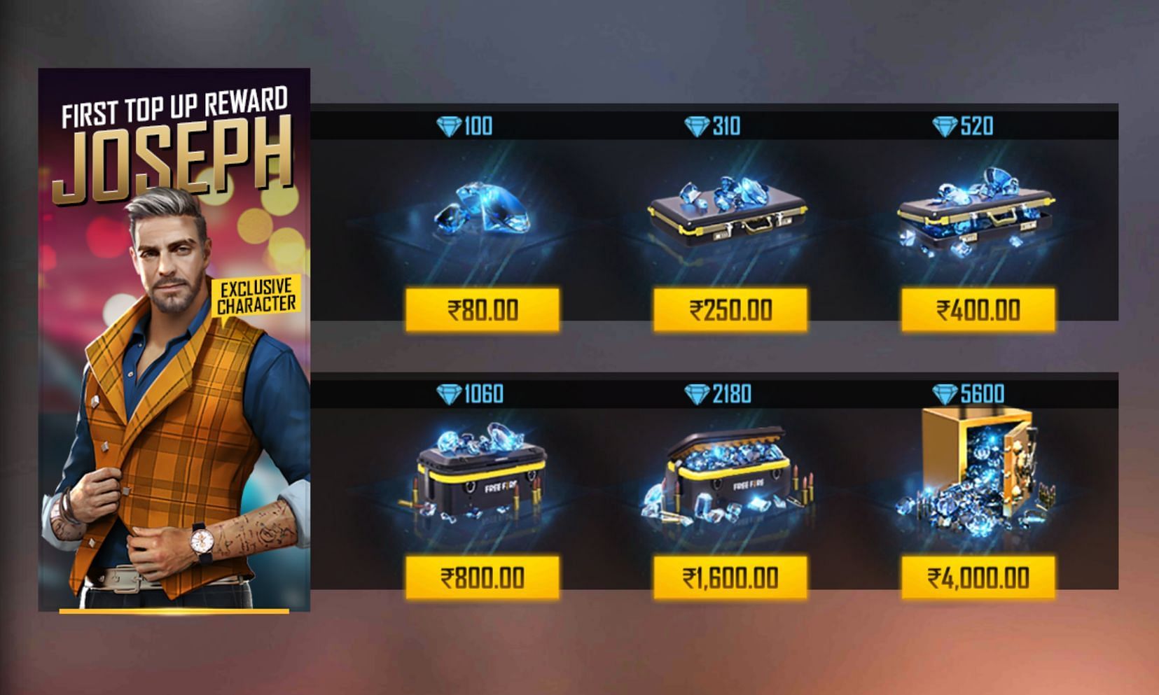 The top up options (Image via Garena)