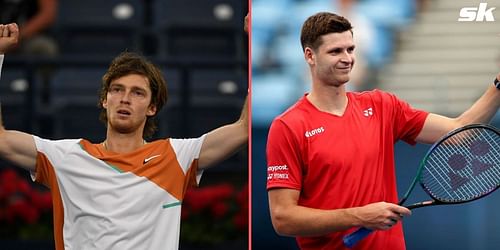 Andrey Rublev (L) and Hubert Hurkacz.