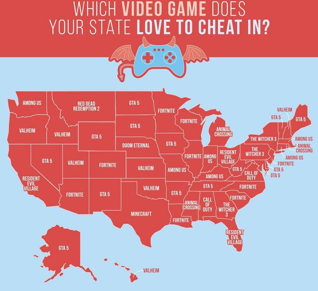 The most popular video game when it comes to cheats for every state in the United States (Image via All Home Connections)