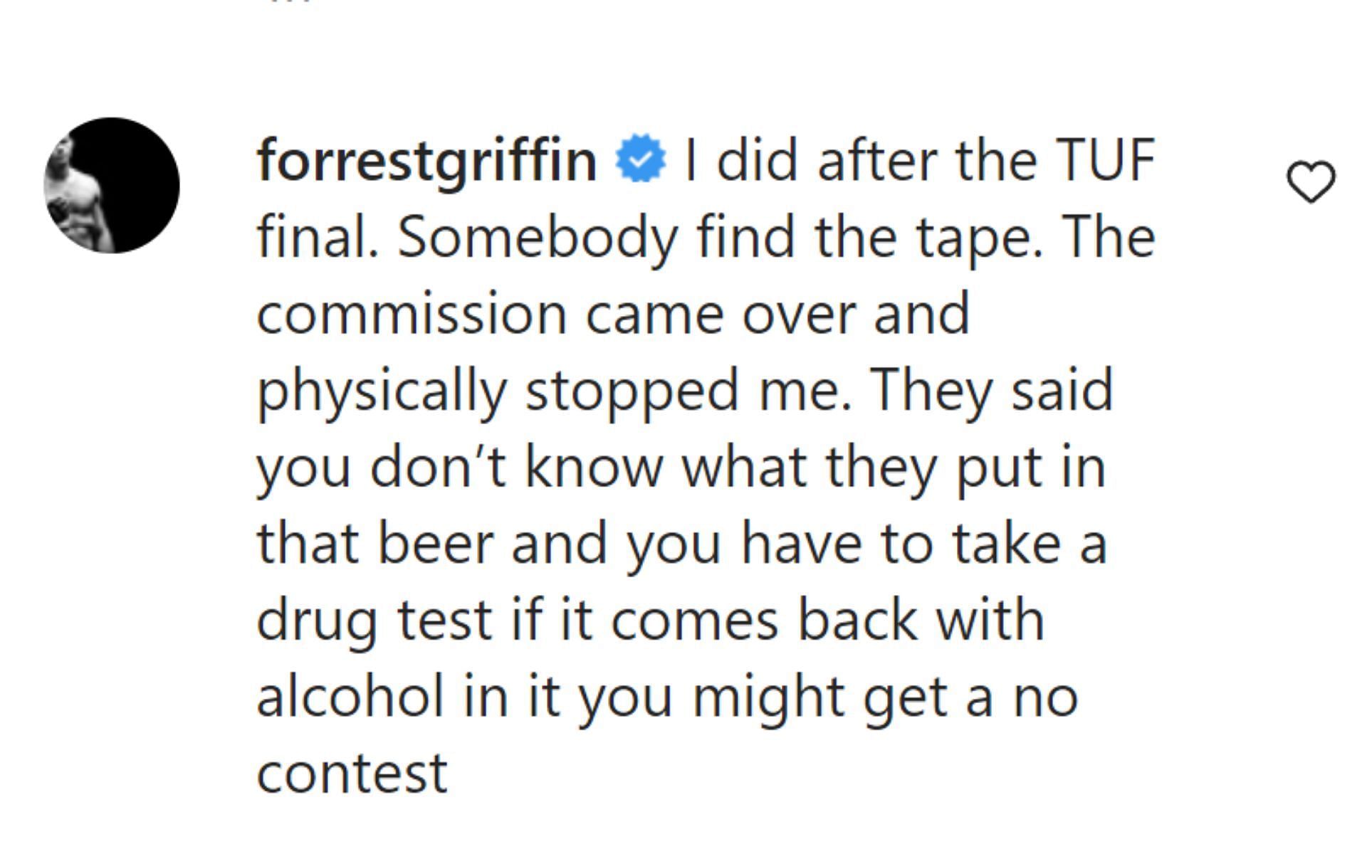 Forrest Griffin responds to Tai Tuivasa [Screenshot via Instagram]