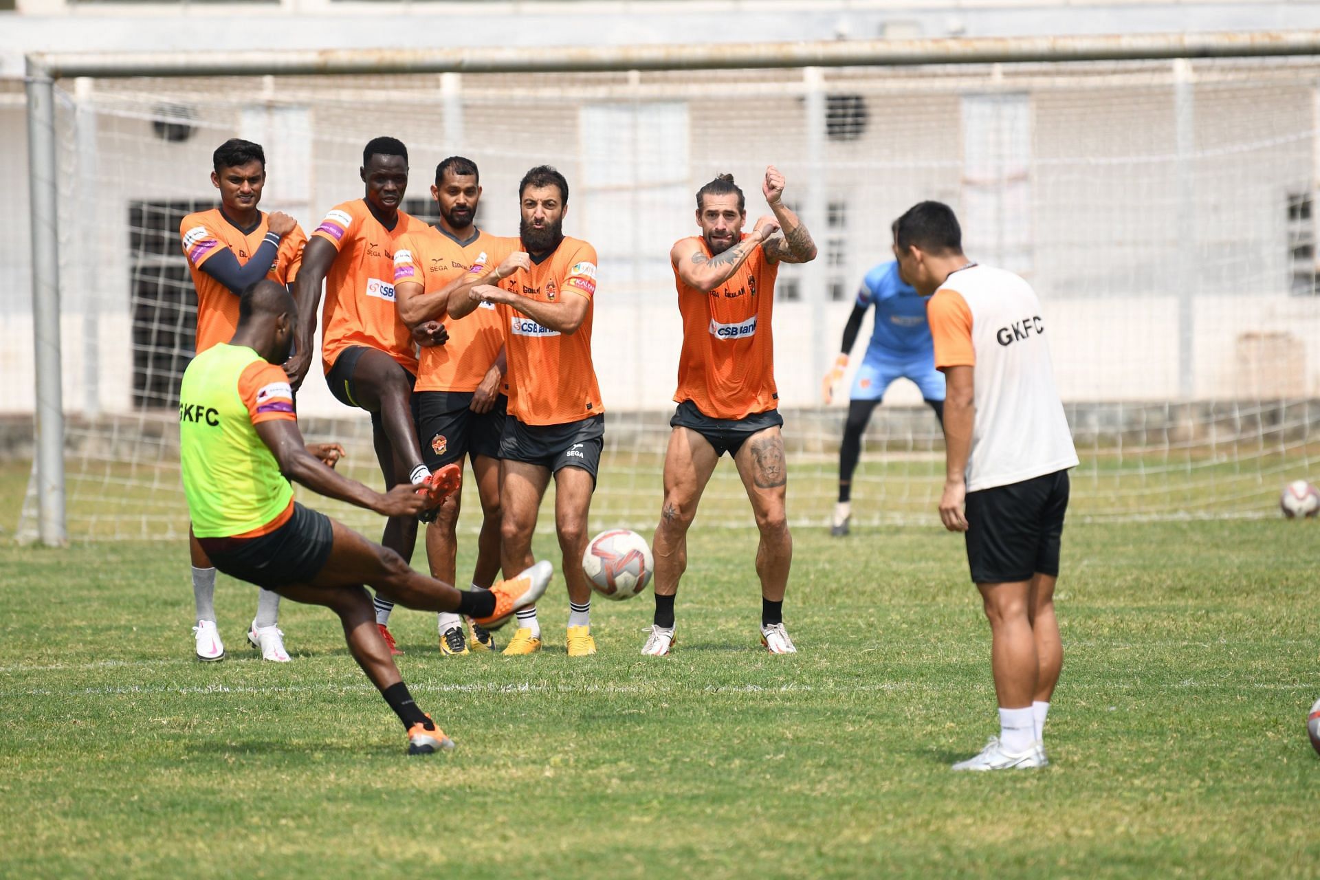 Gokulam Kerala FC player takes a free-kick during their training session - Image Courtesy: I-League Twitter