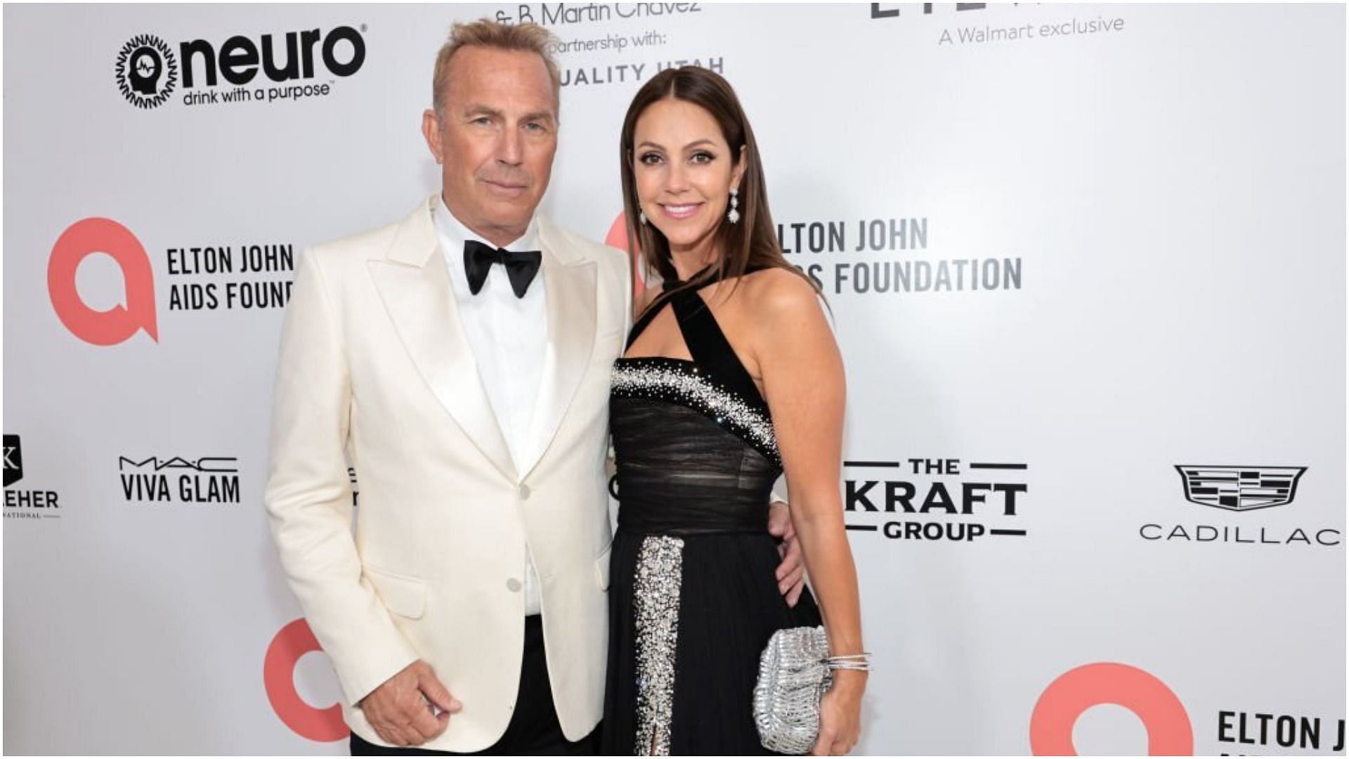 Kevin Costner and Christine Baumgartner attend the Elton John AIDS Foundation&#039;s 30th Annual Academy Awards Viewing Party (Image via Jamie McCarthy/Getty Images)