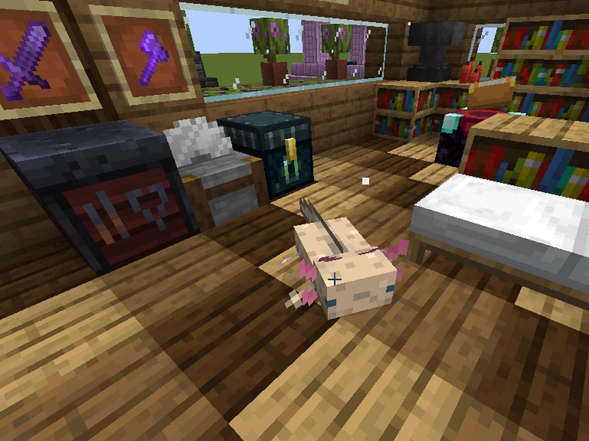 A new beige axolotl variant provided by the pack (Image via arbaazamjad/PlanetMinecraft)