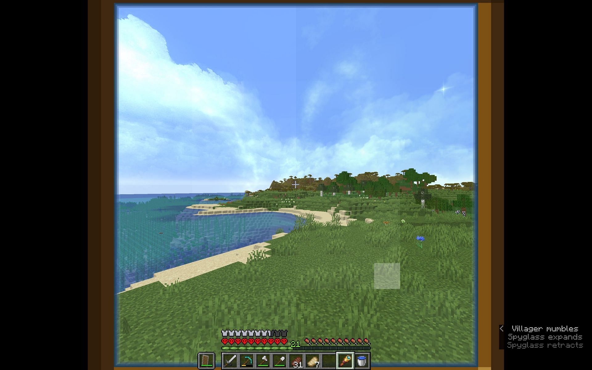 Players can use a spyglass to scope out nearby biomes (Image via u/xingxing123425/Reddit)
