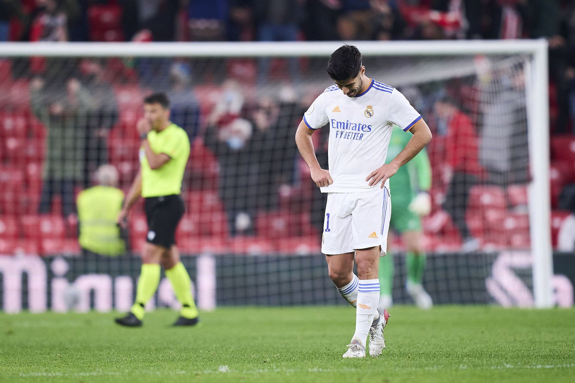 Marco Asensio reacts during the Copa del Rey defeat.