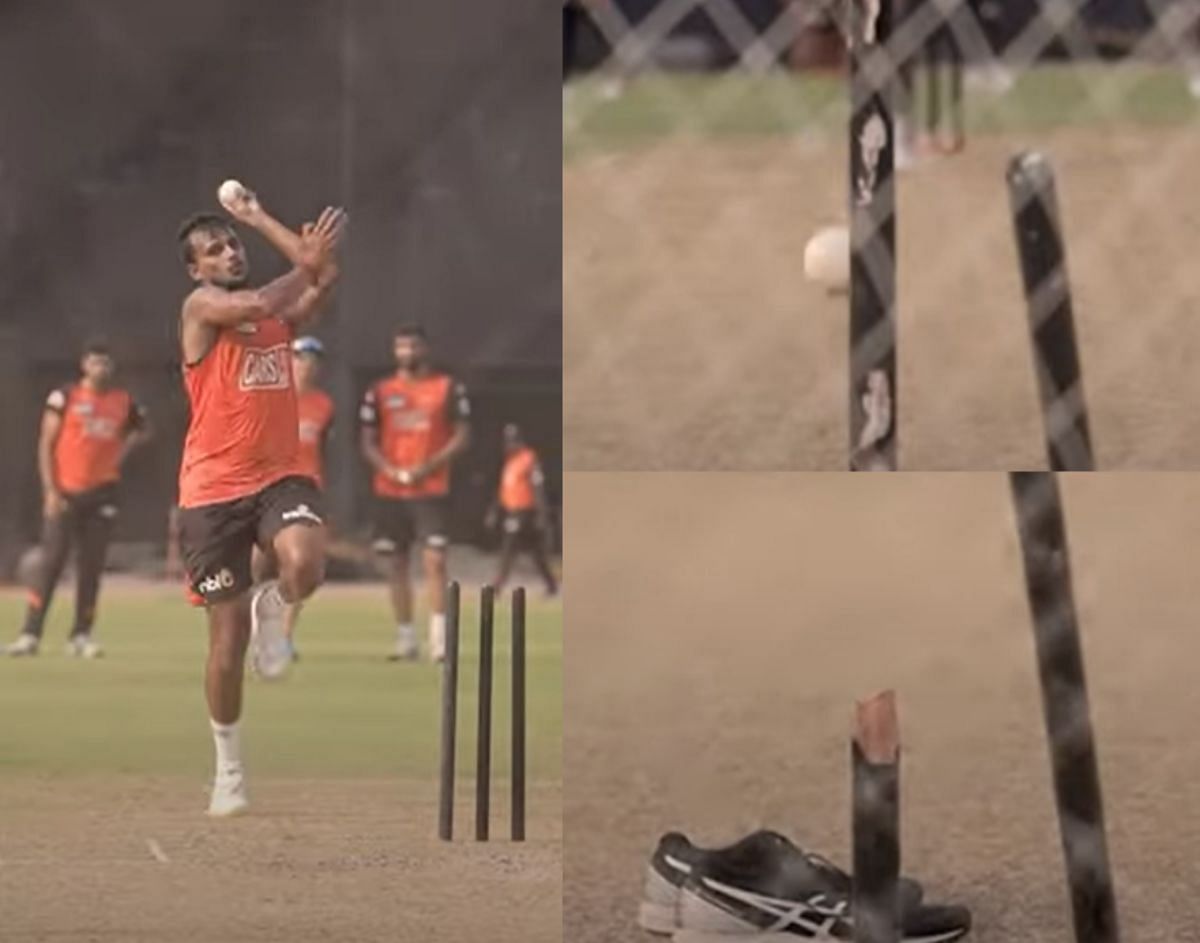 T Natarajan bowling in the nets. Pic: Sunrisers Hyderabad