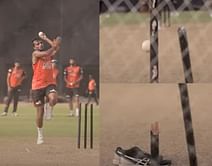 [WATCH] T Natarajan breaks a stump during SRH’s practice session for IPL 2022