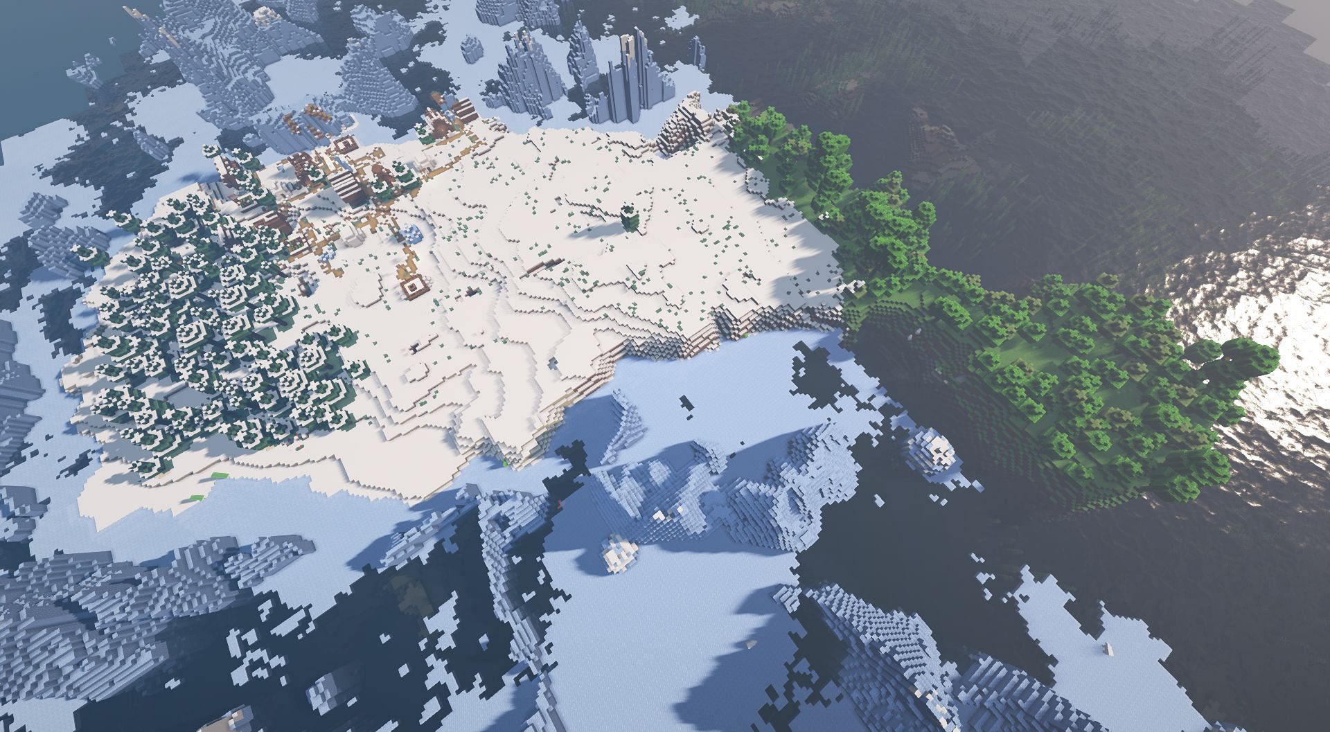 Snowy forest village island (Image via Minecraft)