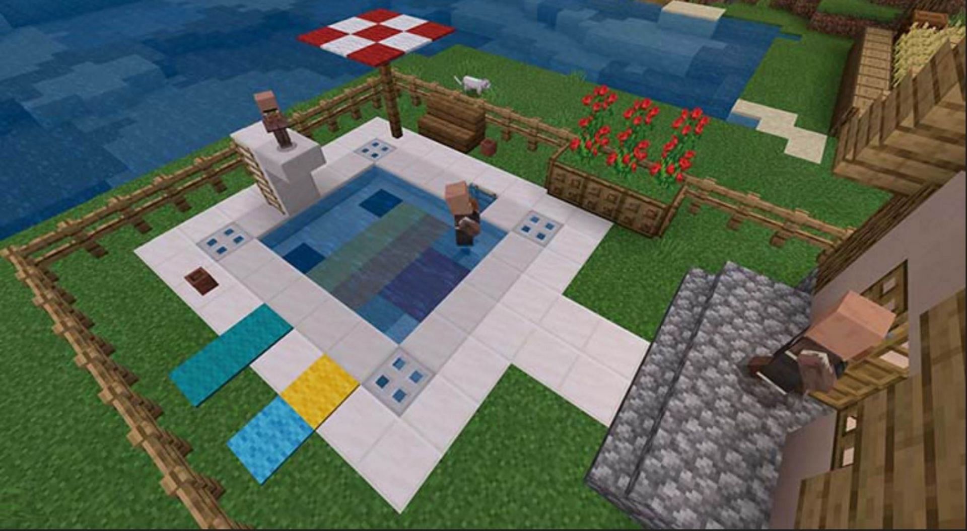 Swimming pools can benefit significantly from quartz or white concrete additions (Image via Mojang)