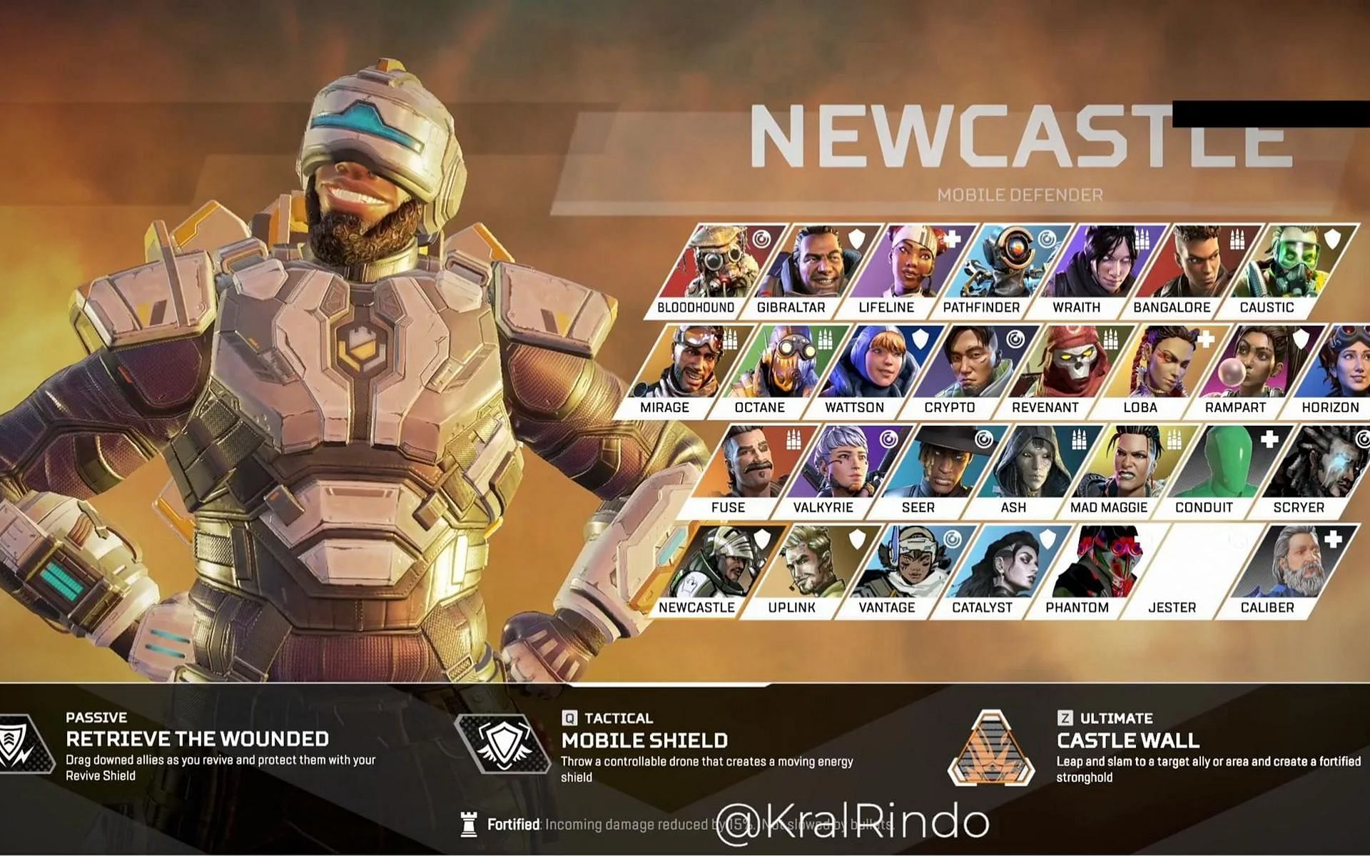 The abilities of the recently leaked Apex Legends character &quot;Newcastle&quot; (Image via Respawn Entertainment)