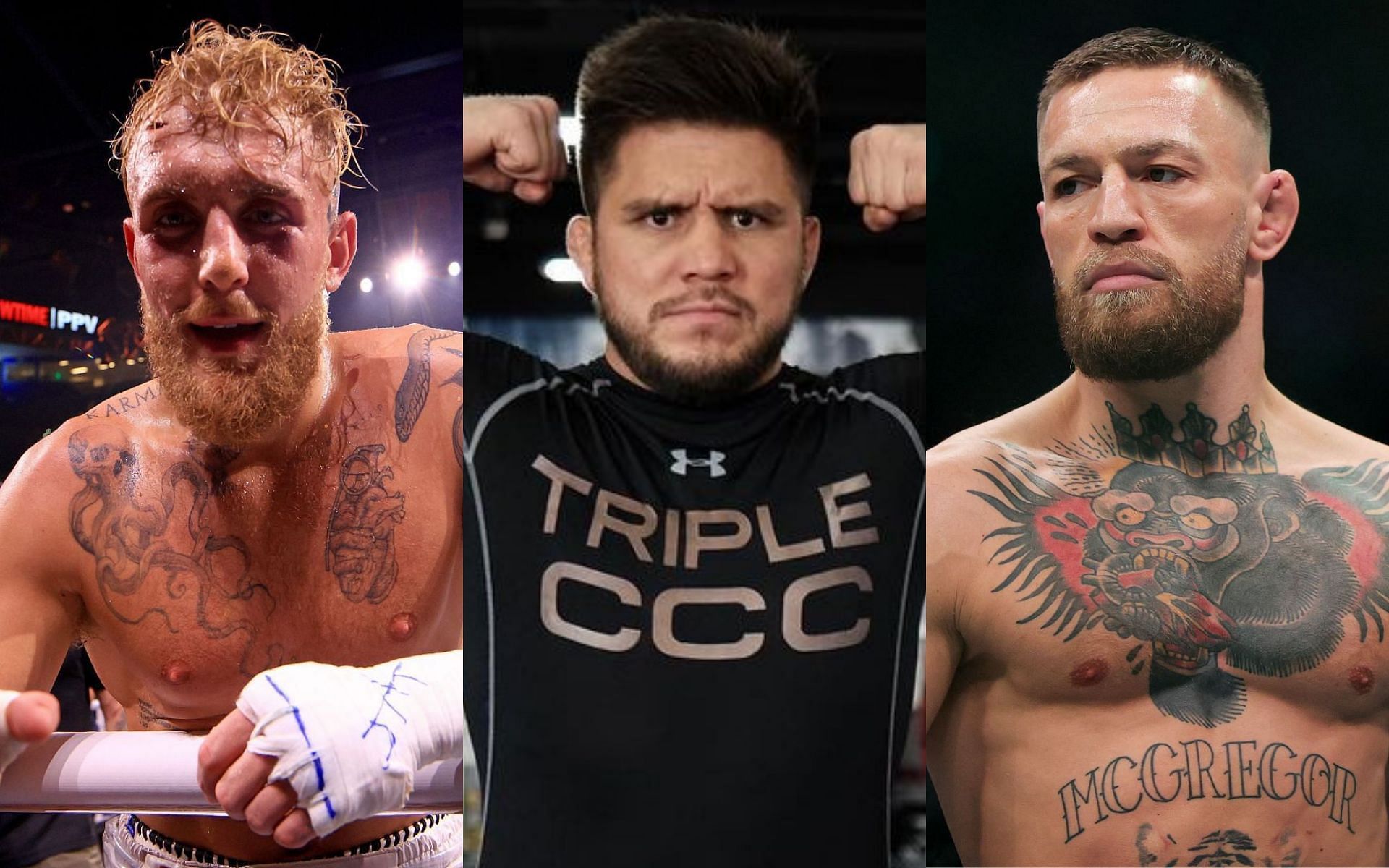 L-R: Jake Paul, Henry Cejudo and Conor McGregor