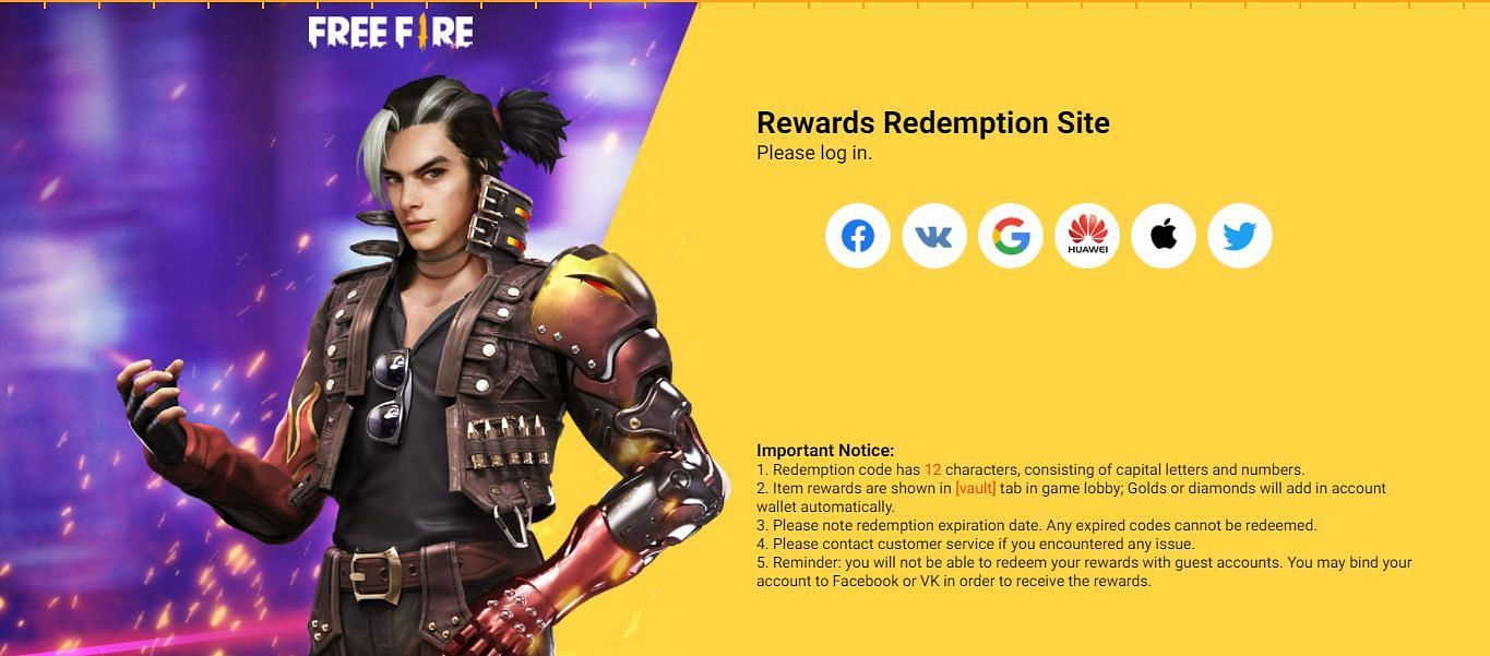 The Free Fire rewards redemption website (Image via Garena)