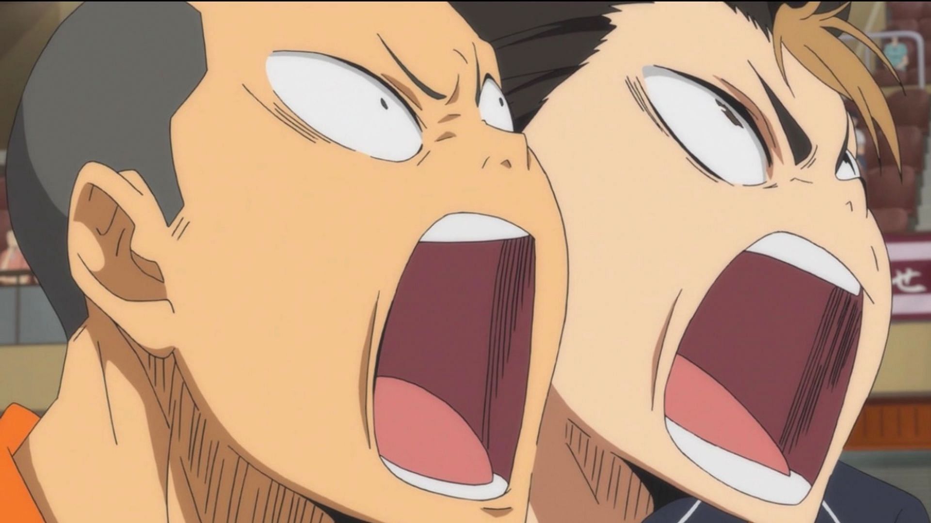 Ryunosuke Tanaka and Yu Nishinoya of Haikyuu!! excited (Image via Production I.G)