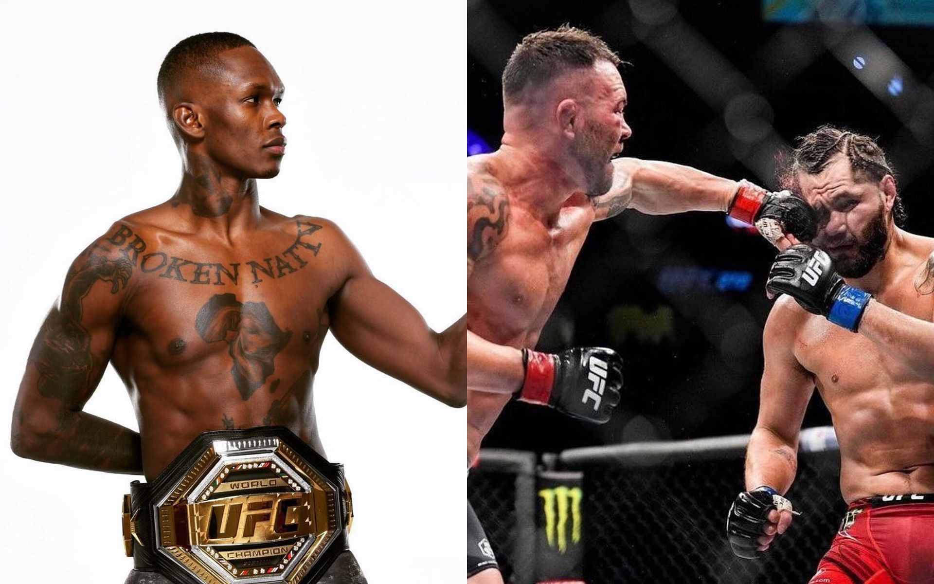 Israel Adesanya (L) and Colby Covington vs. Jorge Masvidal (R) via Instagram @stylebender and @colbycovmma