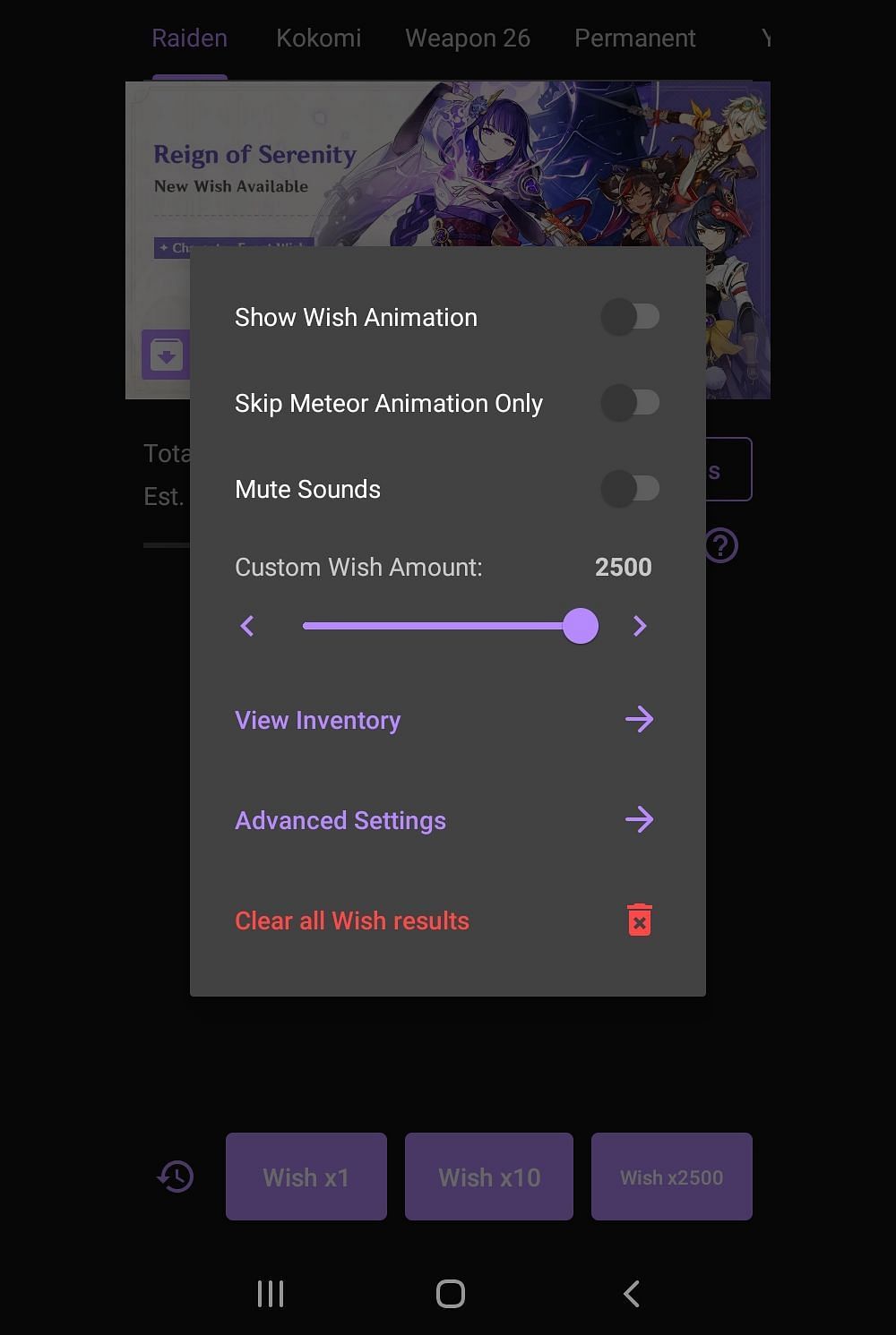 An example of the app&#039;s settings (Image via saihou)