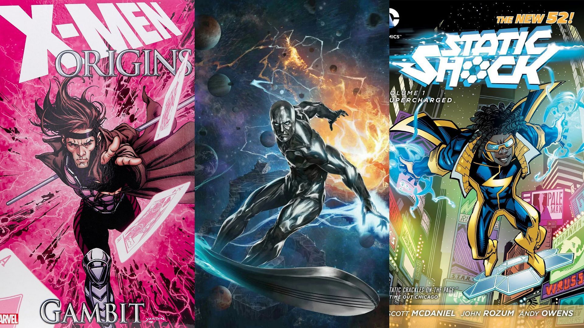Gambit, Silver Surfer and Static (Images via Marvel Comics/DC Comics)