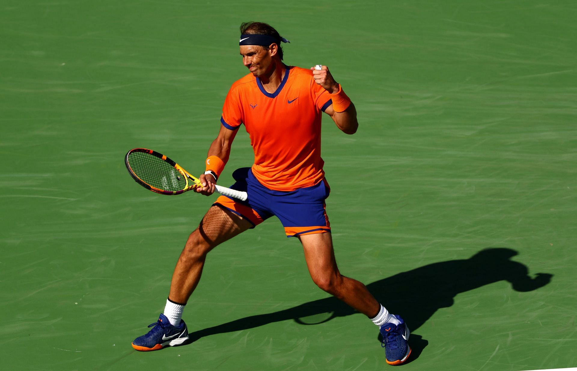 Rafael Nadal celebrates a point against Reilly Opelka at the BNP Paribas Open
