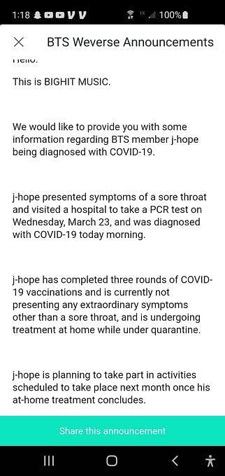 BTS: J-Hope Reassures ARMYs That He is Fine, BIGHIT Confirms His  Participation in Grammy Awards - News18