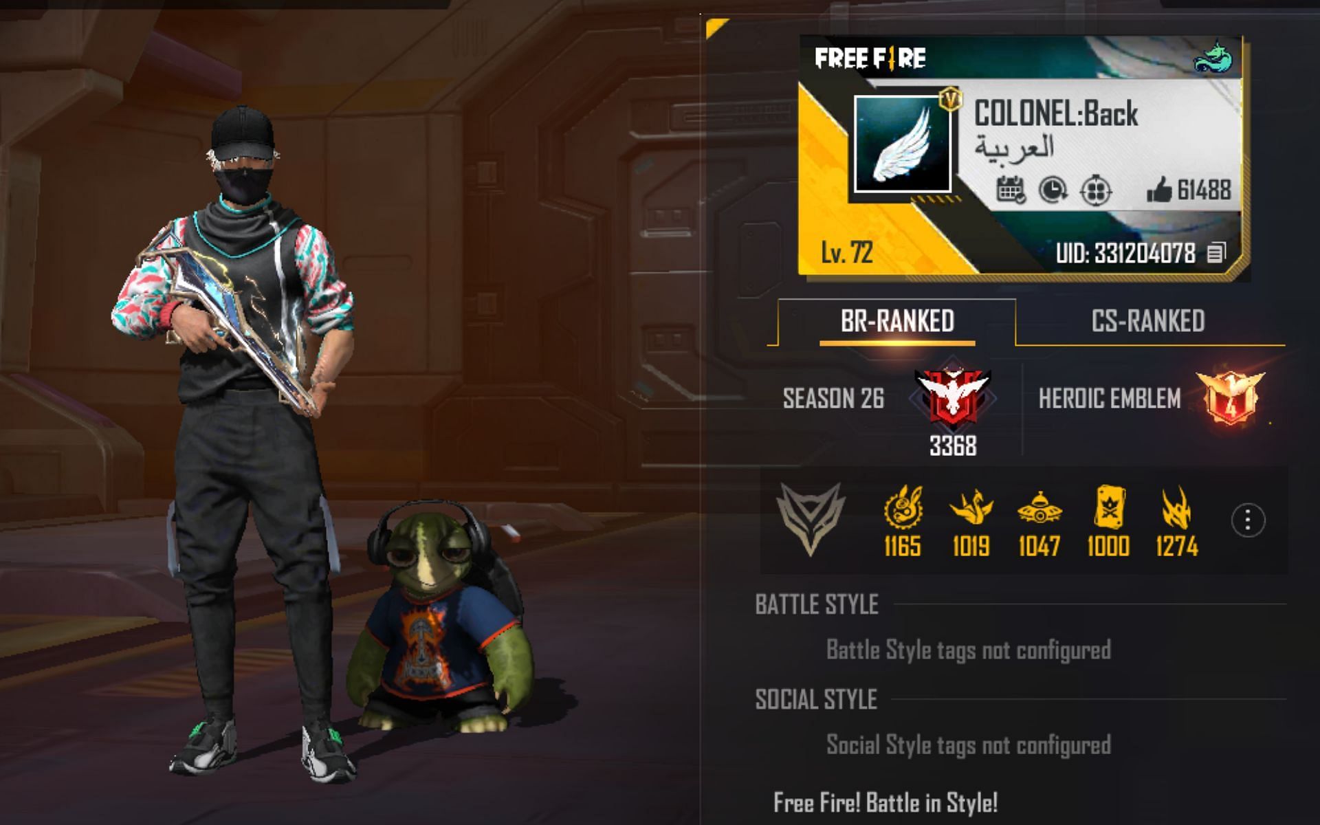 Colonel&#039;s Free Fire MAX ID (Image via Garena)