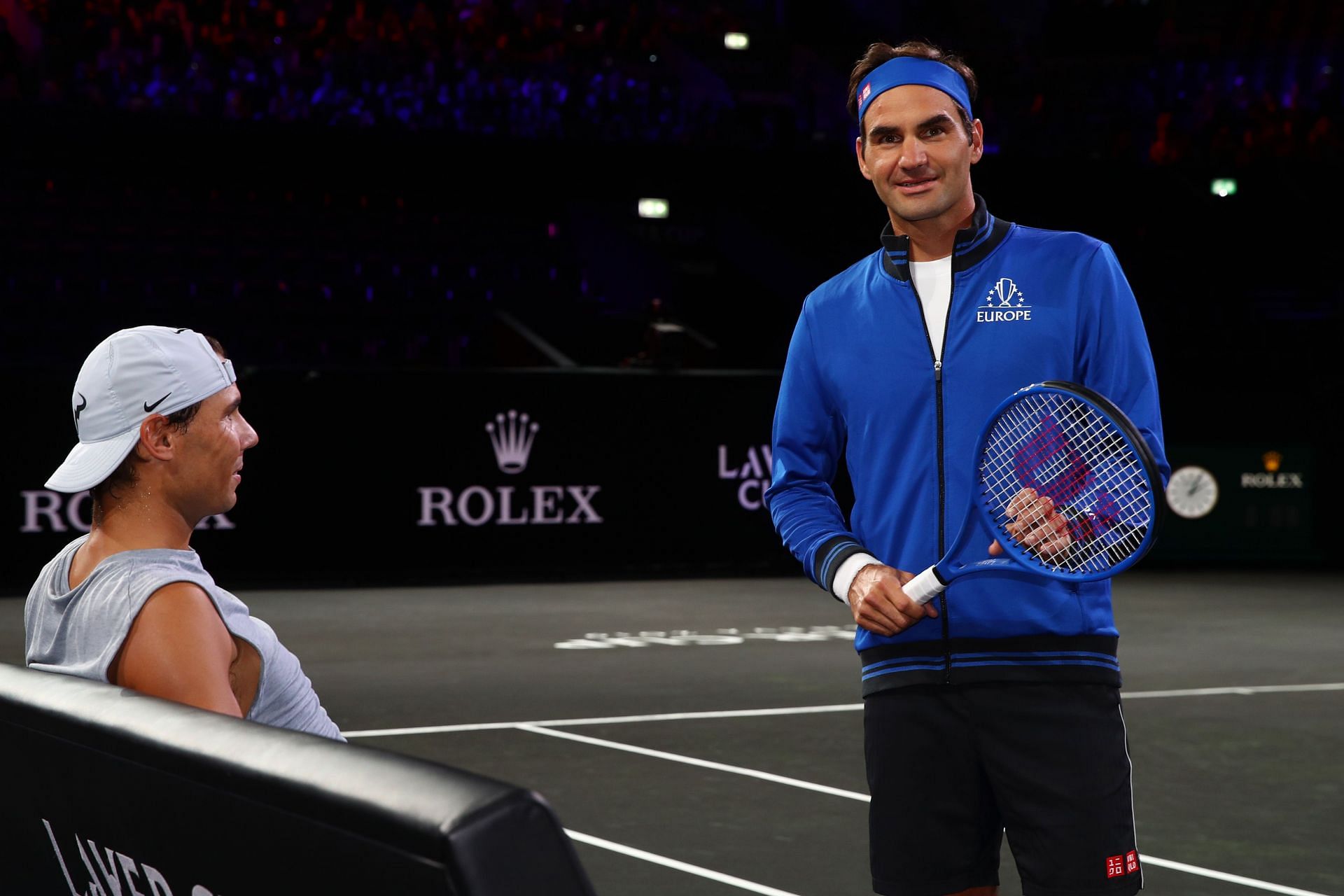 Roger Federer and Rafael Nadal during the 2019 Laver Cup
