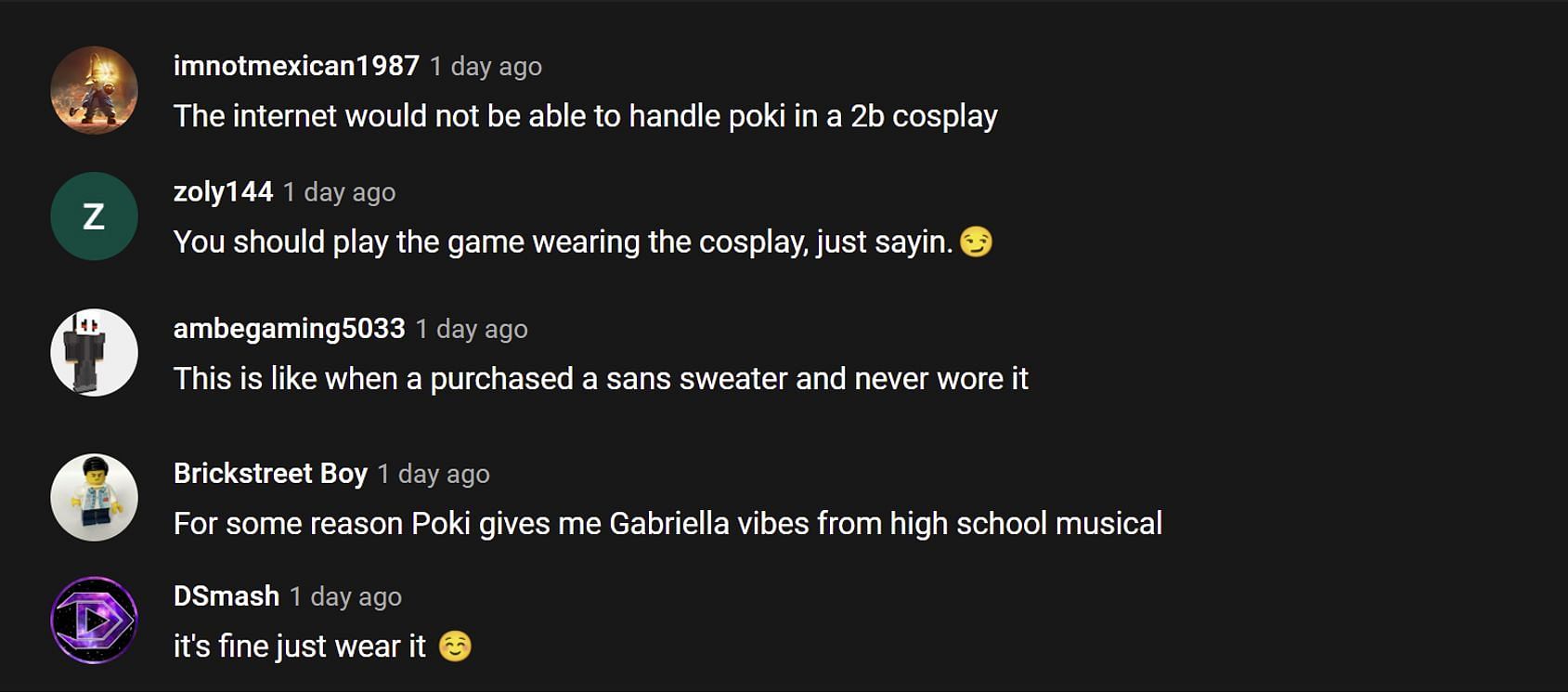 Fans reacting to the streamer disclosing about the cosplay (Images via PokimaneToo/YouTube)