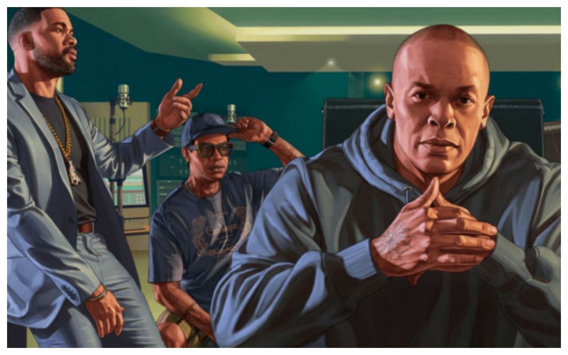 Dre and the crew discussing the business (Image via Rockstar Games)