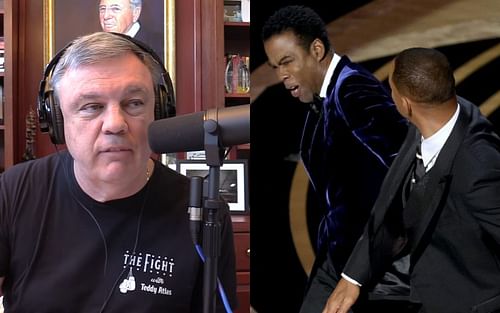 Teddy Atlas (L) gives his take Will Smith's slap Incident (R). Images from youtube/TheFightwithTeddyAtlas ; Twitter/NewYorkPost