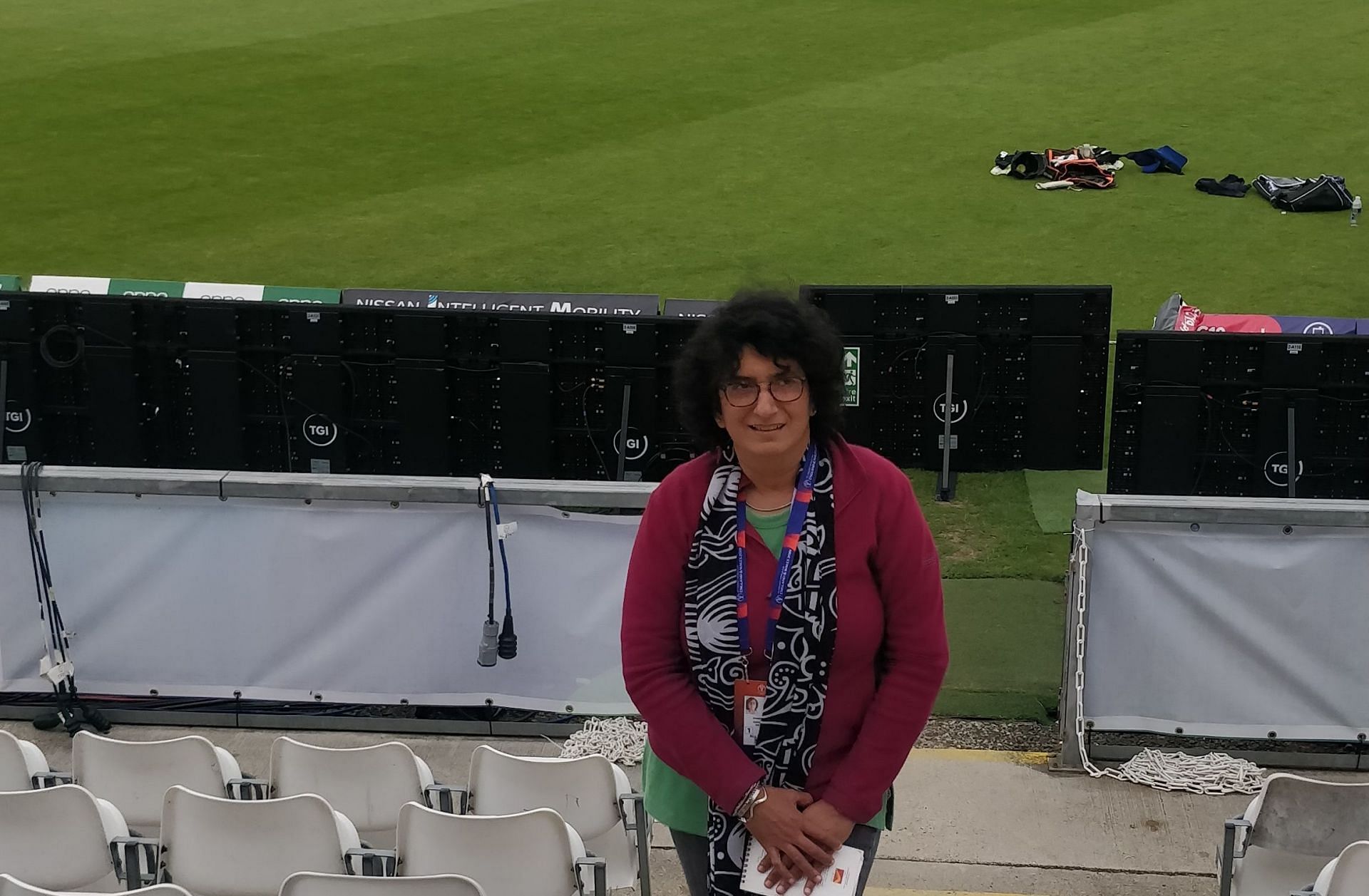 Ms Sharda Ugra at the Chester-le-Street Stadium, England during the 2019 Cricket World Cup. All images are credit Ms. Sharda Ugra.