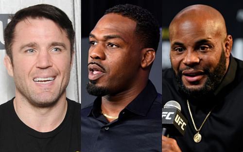 Chael Sonnen (left); Jon Jones (center); Daniel Cormier (right)