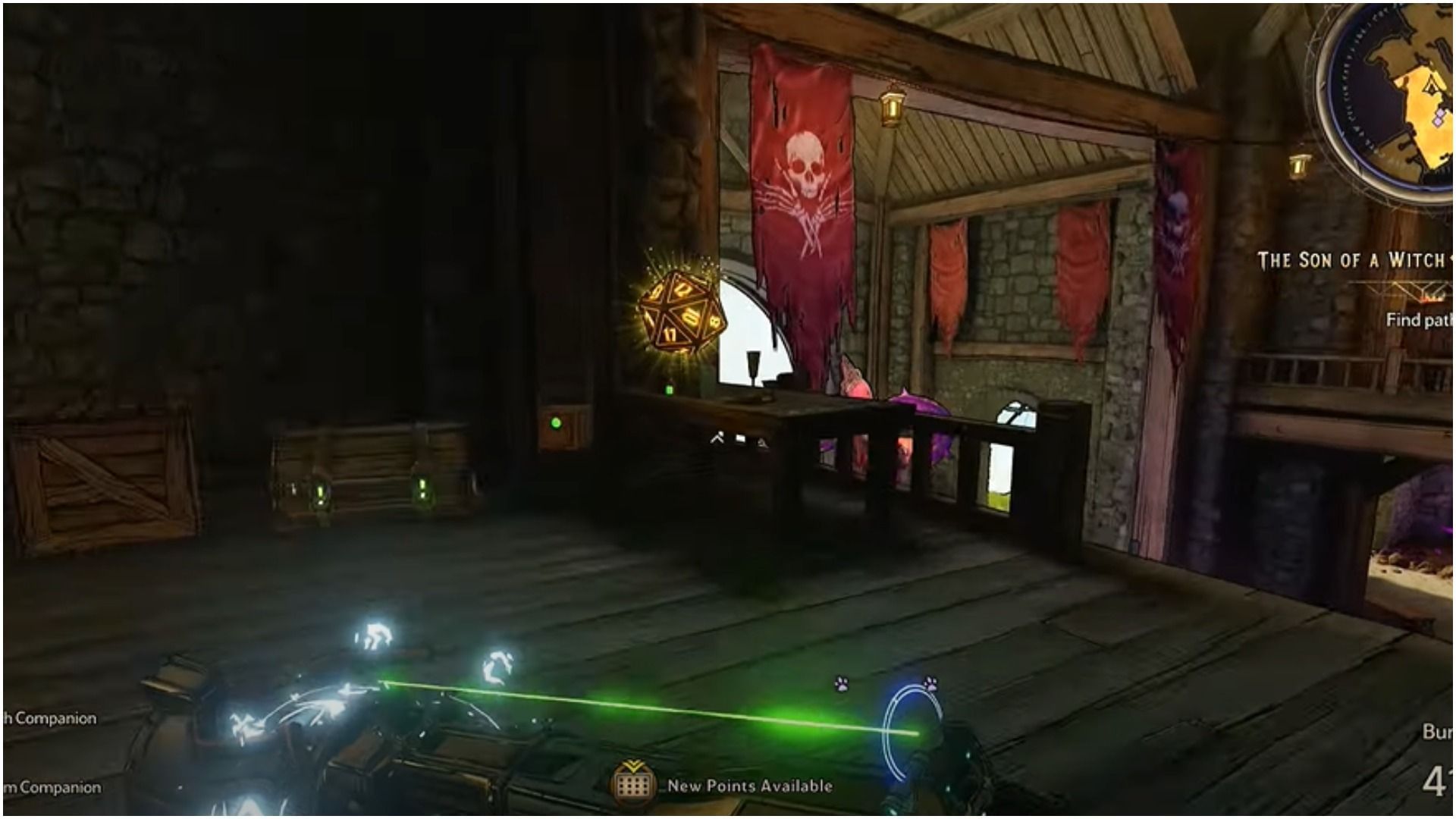 Turn right and look for the Lucky Dice on the table after jumping over (Image via WoW Quests/YouTube)