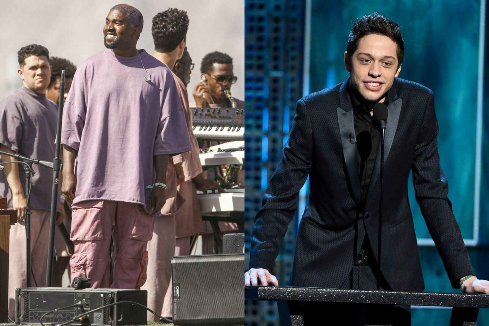 Pete Davidson denied attending Kanye West&#039;s Sunday Service (Image via Rich Fury/Getty Images and AP)