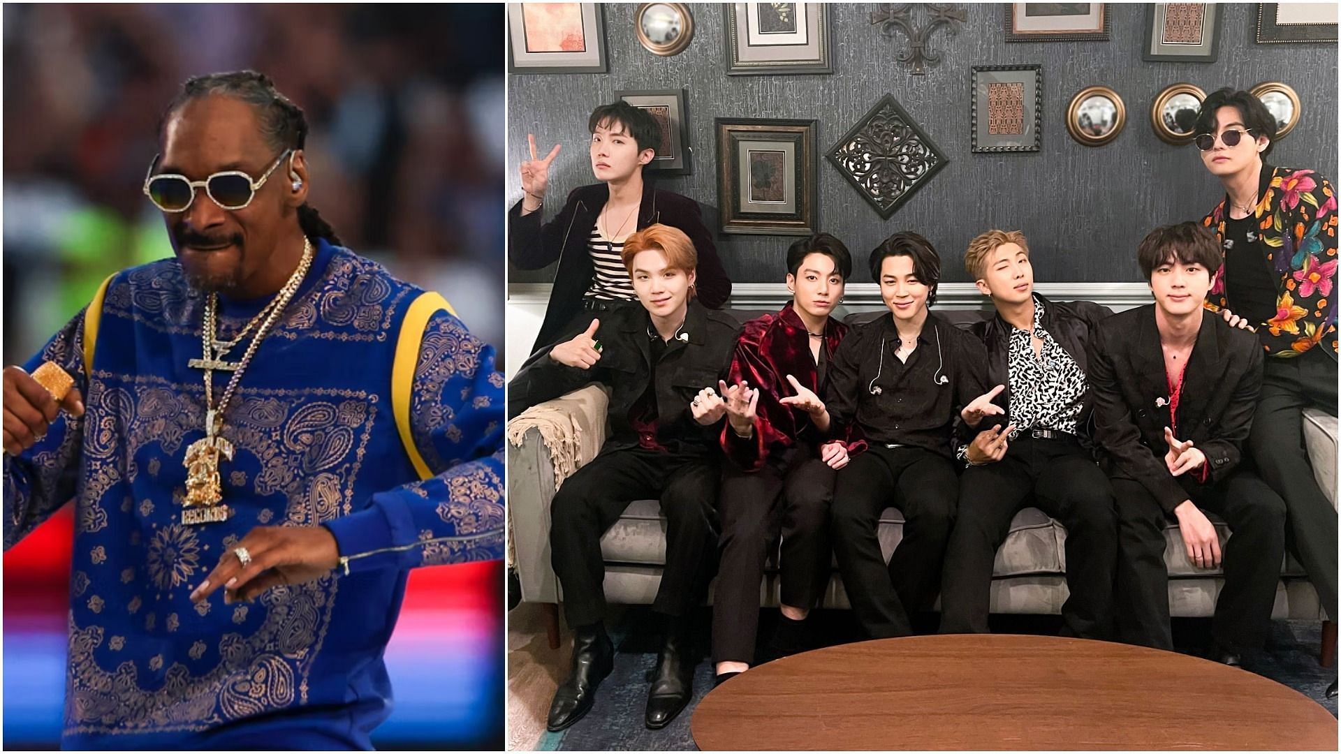 Snoop Dogg and BTS (Image via Getty Images &amp; @bts_bighit/Twitter)
