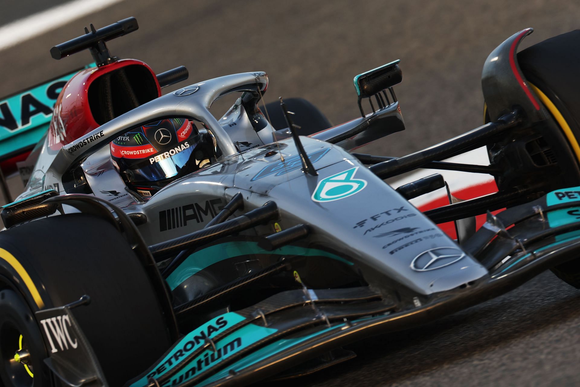 Mercedes&#039; George Russell in action during pre-season testing in Bahrain (Photo by Mark Thompson/Getty Images)