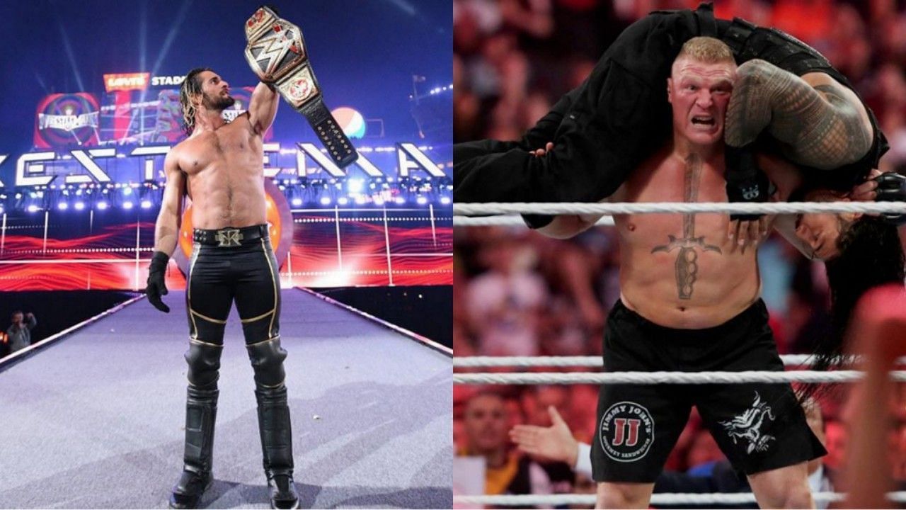 WWE WrestleMania 31 के मेन इवेंट में सैथ रॉलिंस, ब्रॉक लैसनर और रोमन रेंस एक्शन में दिखाई दिए थे