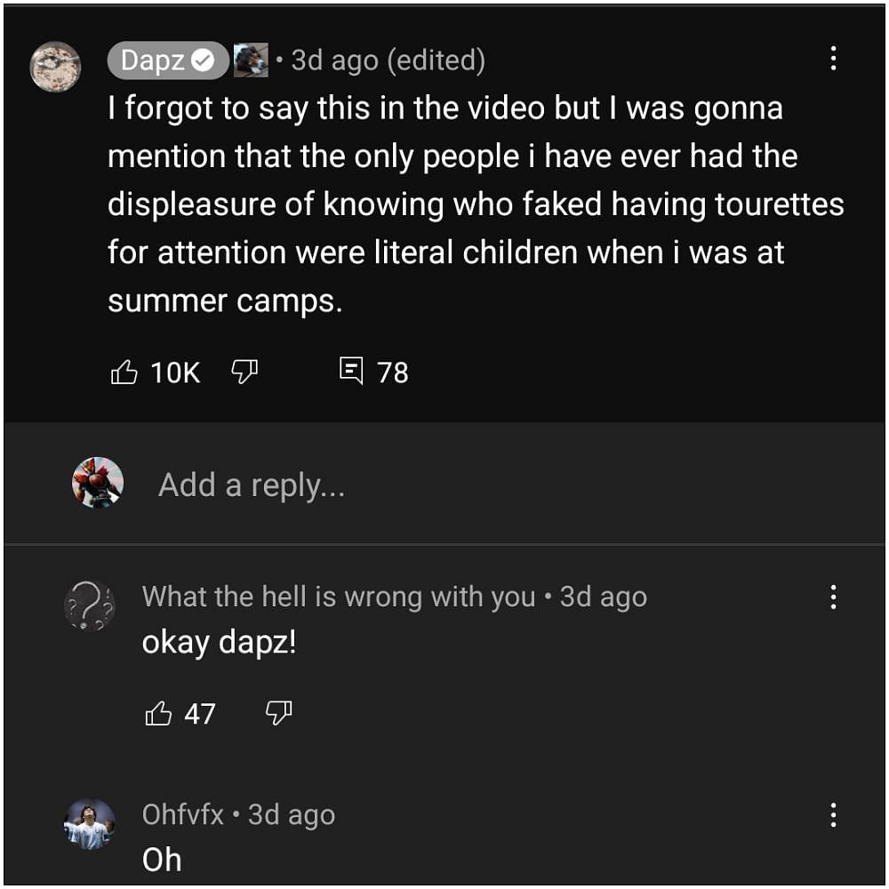 Dapz then went on to say that the only time people faked it around him was at summer camp (Image via YouTube)