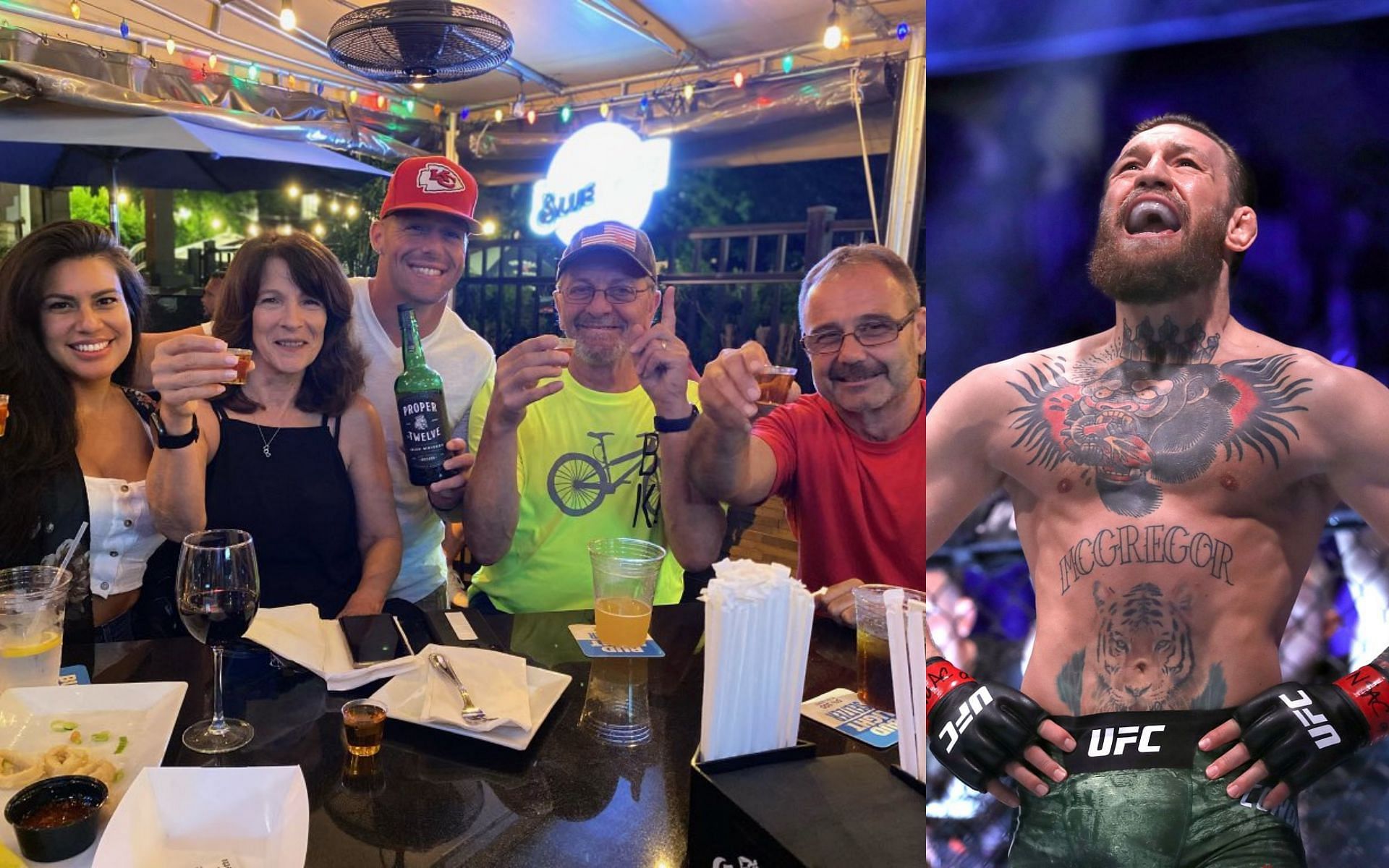 Chris Manno and family (left. Image credit: @Mann_O_Steel17 on Twitter), Conor McGregor (right)