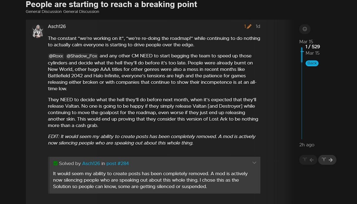 Starting to reach a breaking point: Lost Ark moderators are preventing  players from criticizing the issues of the game