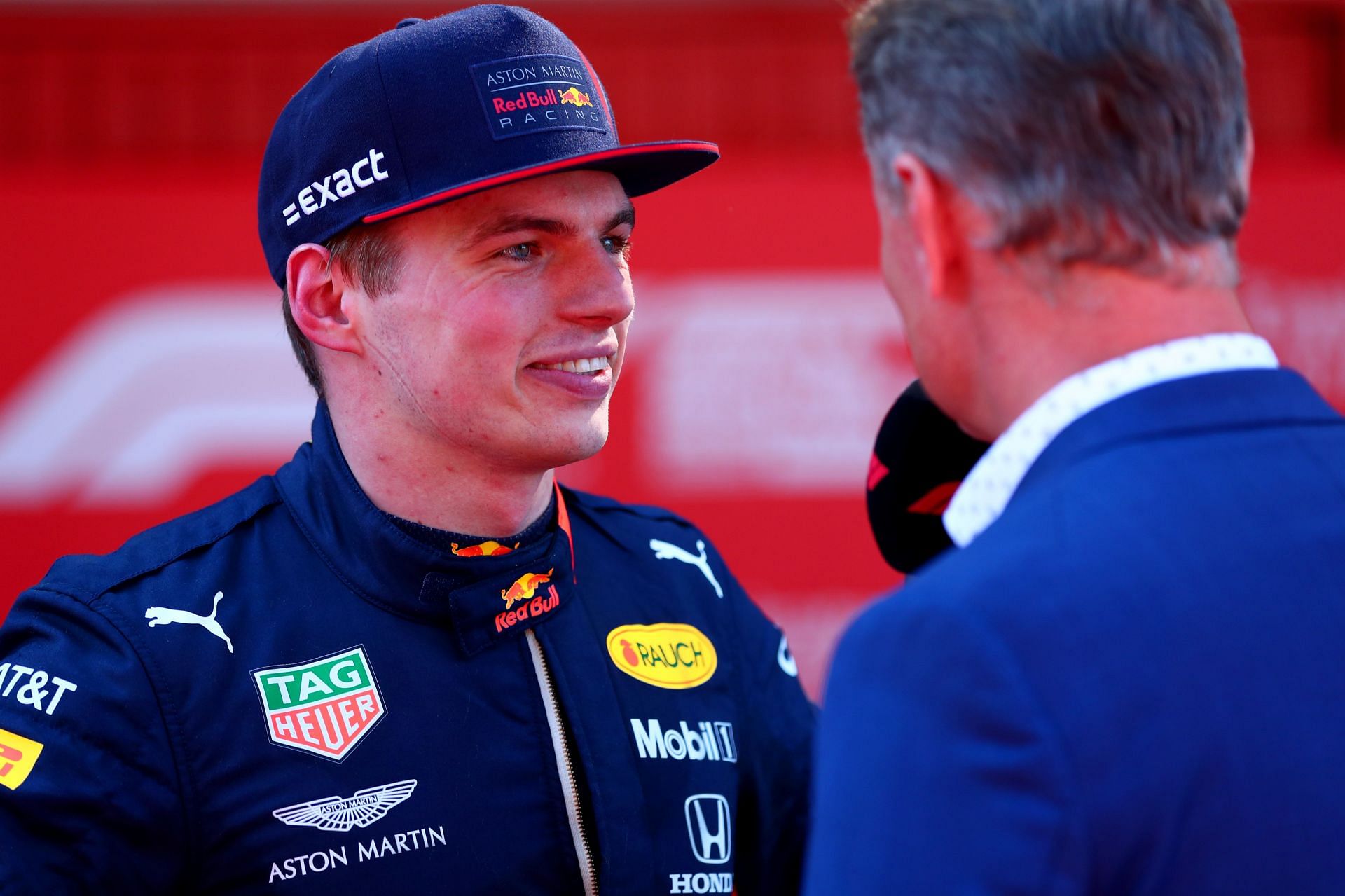Max Verstappen (left) talks with David Coulthard (right) in parc ferm&eacute; during the Spanish Grand Prix (Photo by Dan Istitene/Getty Images)