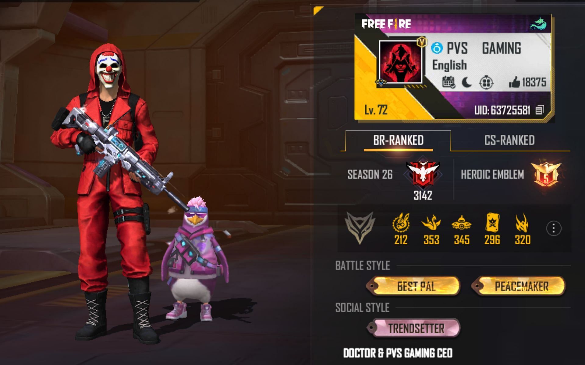 PVS Gaming&rsquo;s Free Fire MAX ID (Image via Garena)