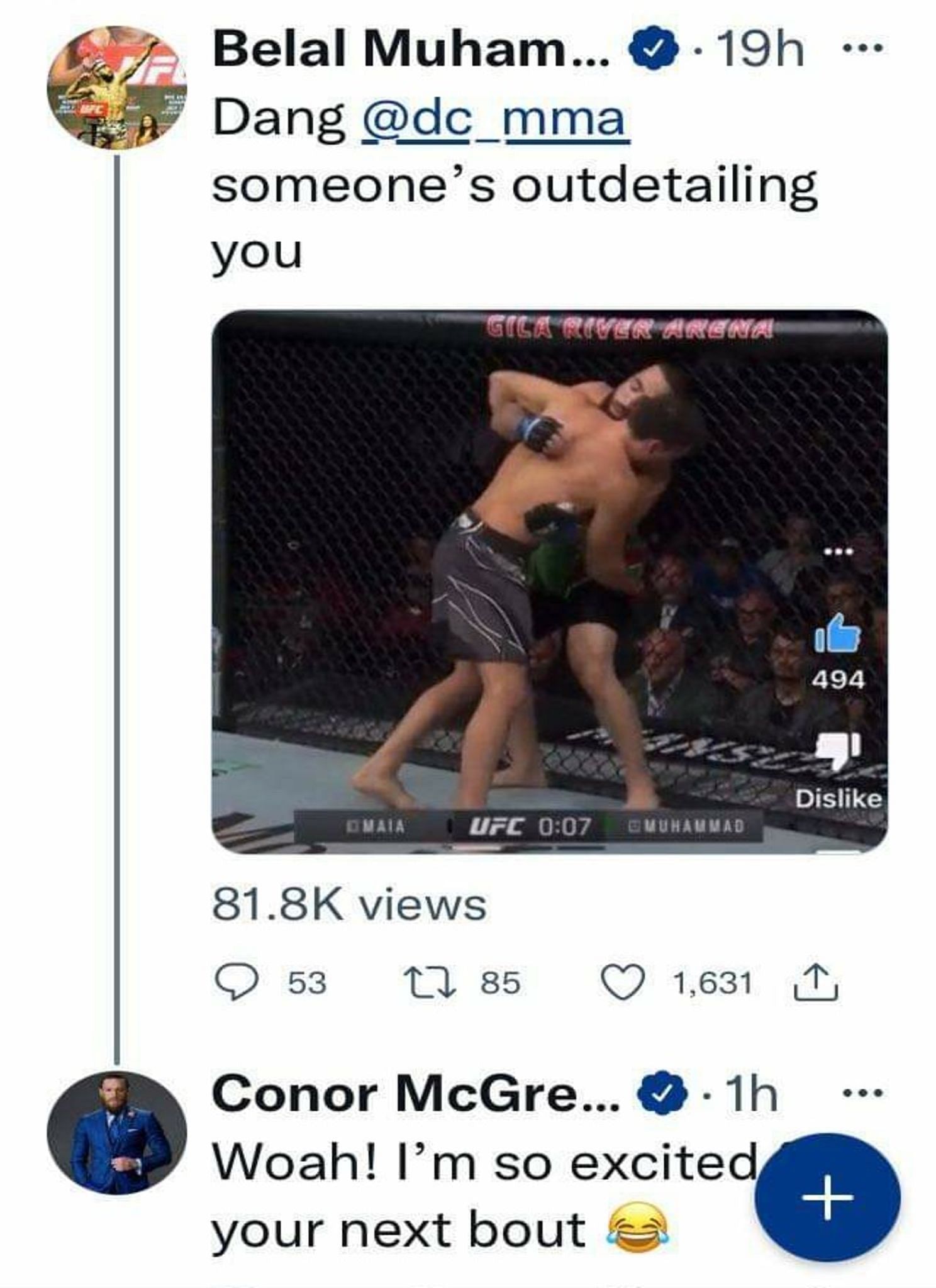 McGregor&#039;s now-deleted tweet at Belal Muhammad