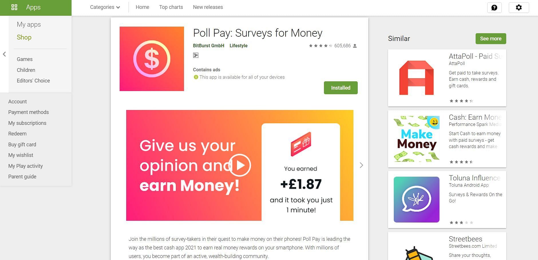 Poll Pay is one of the famous GPT apps (Image via Google Play Store)