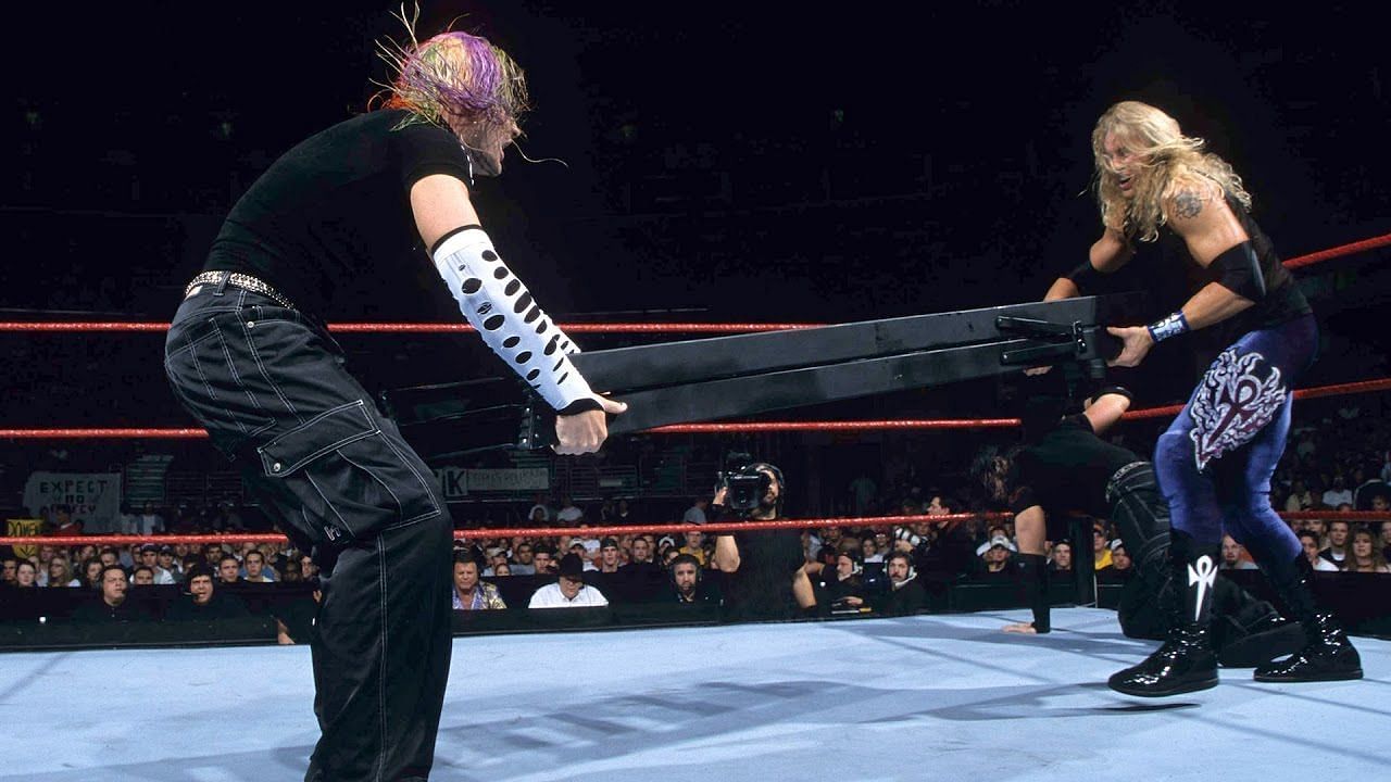 Hardy and Christian during their Ladder Match at No Mercy 1999.