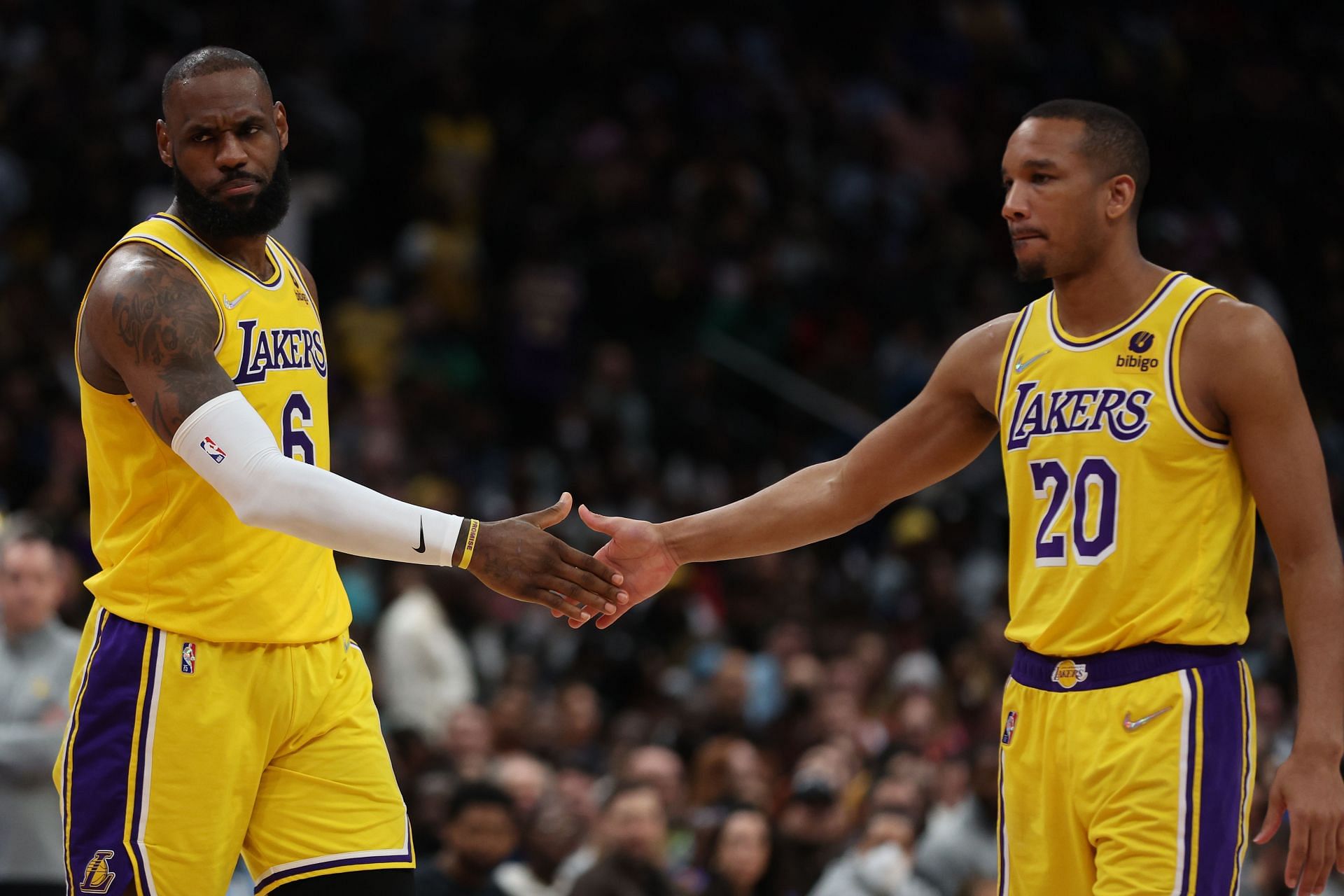 LeBron James (6) and Avery Bradley of the LA Lakers