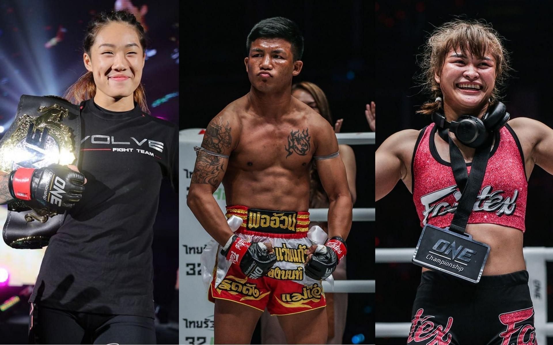 Rodtang Jitmuangnon (middle) provides his two cents on the upcoming bout between Angela Lee (left) and Stamp Fairtex (right). [Images courtesy of ONE Championship]