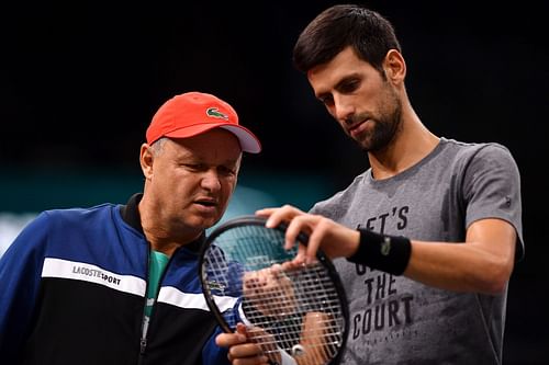 Marian Vajda with Novak Djokovic at the 2018 Rolex Paris Masters