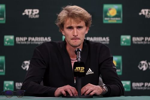 Alexander Zverev speaks at his press conference ahead of the 2022 BNP Paribas Open