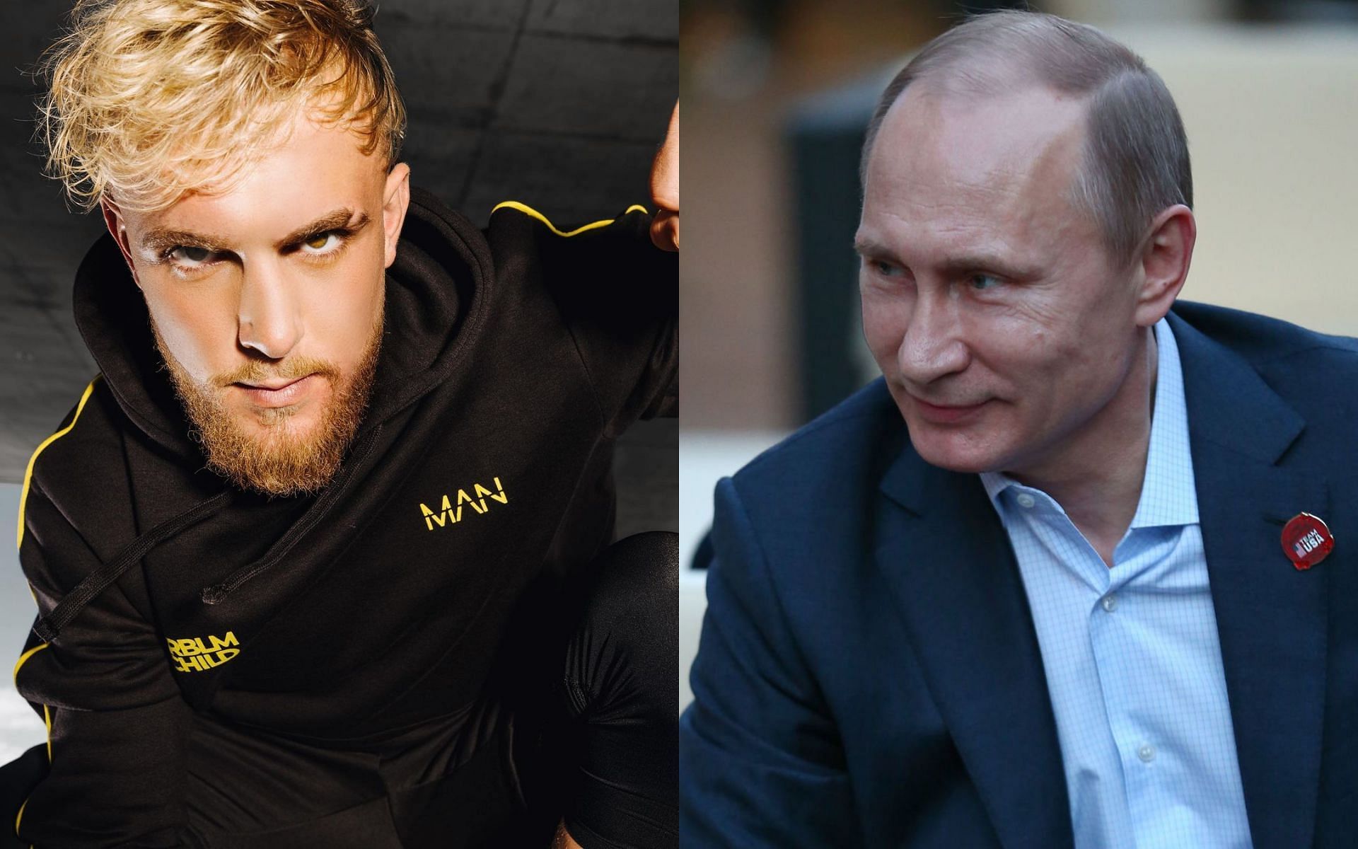 Jake Paul (L) via Instagram @jakepaul and Vladimir Putin (R) via Getty